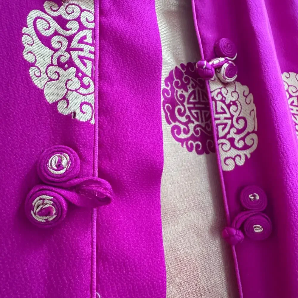 Vintage 2002 Silk Chinese Tang Jacket - Magenta & Gold Longevity